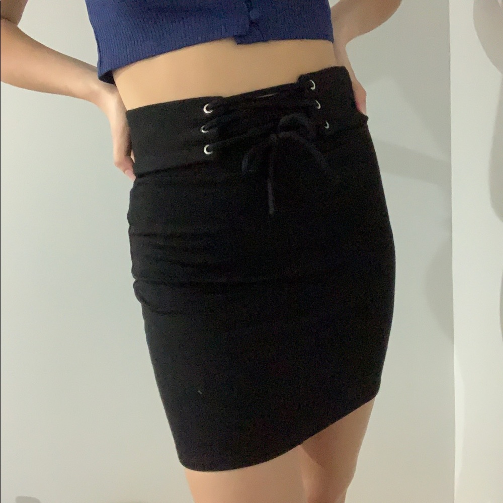 Black Tie Body Con Mini Skirt